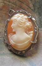 (L) Hand Carved/Signed shell circa 1930th - 1940th 800 Silver marcasite pendant/brooch.