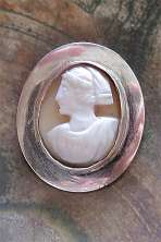 Great Carved shell Dante (?) profile from Latvia Cleaned Silver brooch circa 1870-1890