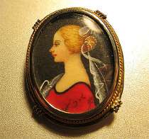 Quality hand painting & signed, by Artist watercolor Gold/Silver plated Brooch/Pendant circa 1930th-1950th