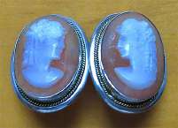 Vintage circa 1940th hand carved/signed shells Marked 800 Silver Italian Clips/Earrings