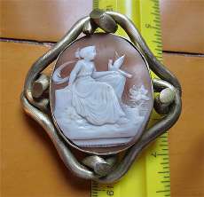 Symbol of Peace - great carved Sardonyx shell circa 1870 Unmarked Silver/Pinchbeck(?) Diamond shape Brooch