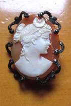Well hand carved/signed shell circa 1920th - 1930th 800 Silver marcasite w/patina pendant/brooch.