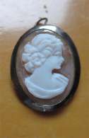 Hand Carved Sardonyx shell circa 1970th. Silver Brooch/Pendant from Italy.