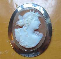 Greatly carved/signed shell - Luna Goddess of Moon Silver(?)/Silver plated Brooch circa 1910th - 1930th.