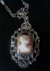 Filigree Framed Silver Sterling marked Art Deco Pendent with 18” chain