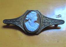 Museum Quality carving Victorian/Edwardian shell circa 1900 Unmarked Vermeil Silver engraving design brooch from UK.