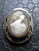 Hand carved Art Deco Sardonyx shell circa 1910th-1920th. Silver/Gold vermeil etched clip from UK.