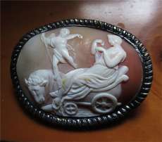 Europa and the Bull - carved/signed shell circa 1870-1910 Huge unmarked Silver Museum Quality Brooch