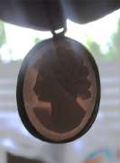 Hand carved Art Deco Sardonyx shell circa 1920th-1930th. Silver/Gold chain pendant from UK.