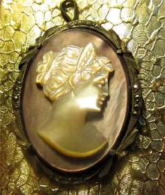 Quality Italian Mother Pearl Cameo circa 1910 Marquisette Silver Sterling Bezel Brooch & Pendant