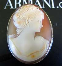 Remarkable carved Big Carnelian Shell Cameo Beauty in 925 Sterling Silver Bezel Brooch/Pendant.