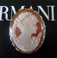 Italian Beauty embedded in Quality Carnelian Shell Brooch/Pendant Marked 925 Sterling bezel covered by 14K Gold Vermeil