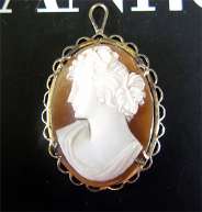 Image of Bacchante - Quality Sardonyx Shell Pendant Italy Silver Vermeil circa 1930