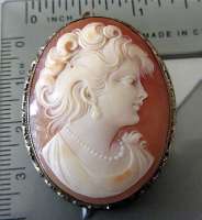 Museum Quality Carnelian Shell Carving 800 Silver with Gold Rope circa 1930