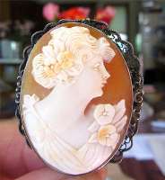 Big High Quality Carnelian Shell Carving Filigree 800 Silver Bezel circa 1930